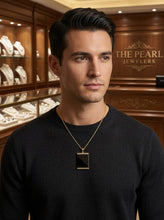 Load image into Gallery viewer, Greek Key 14kt Yellow Gold 30 mm Black Onyx Board Pendant Necklace