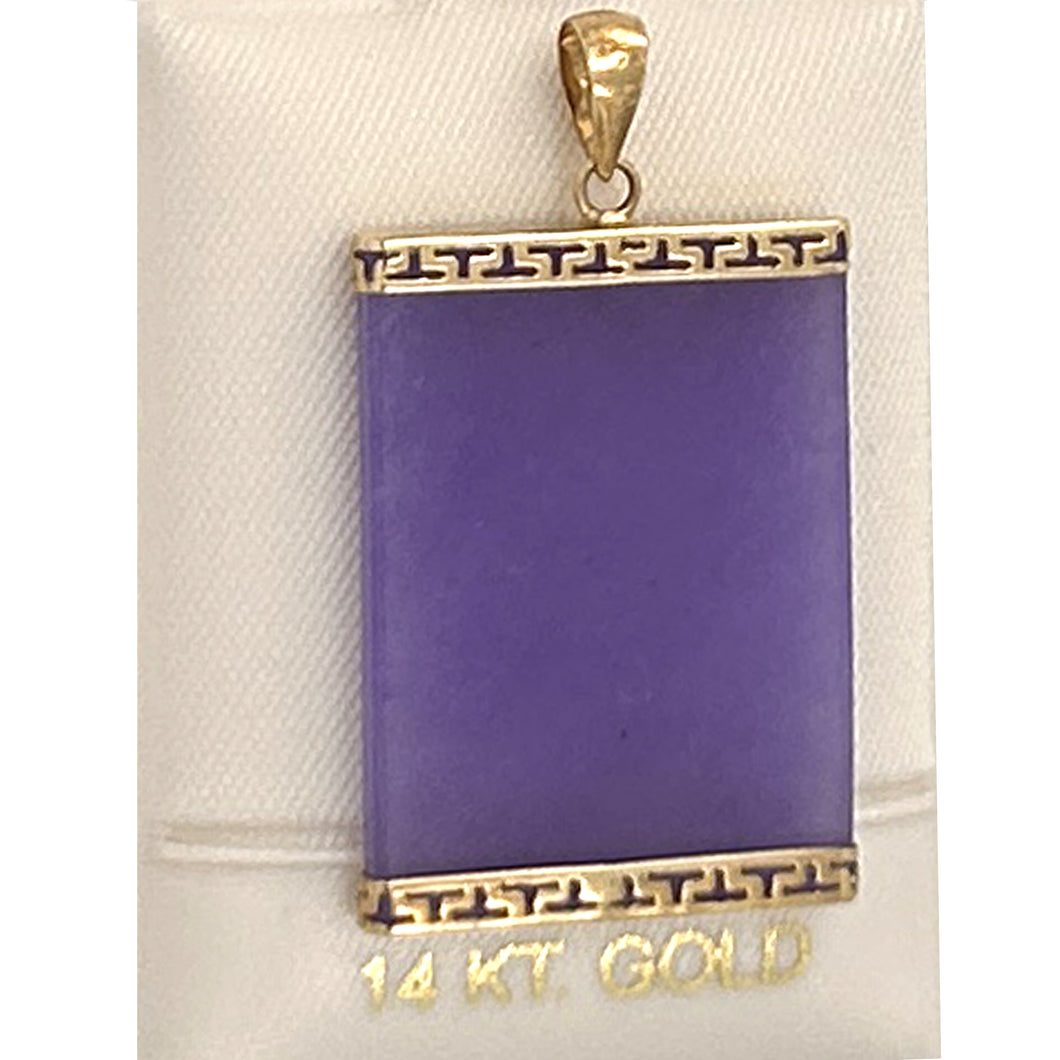 2100042 GREEK KEY 14KT GOLD LAVENDER JADE BOARD PENDANT NECKLACE