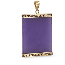 Load image into Gallery viewer, Greek Key 14kt Yellow Gold 30 mm Lavender Jade Board Pendant Necklace