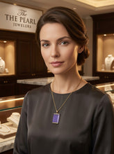 Load image into Gallery viewer, Greek Key 14kt Yellow Gold 30 mm Lavender Jade Board Pendant Necklace