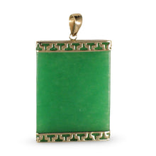 Load image into Gallery viewer, Greek Key 14kt Yellow Gold 22×30 mm Green Jade Board Pendant Necklace