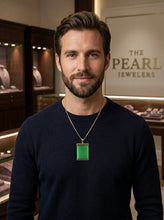 Load image into Gallery viewer, Greek Key 14kt Yellow Gold 22×30 mm Green Jade Board Pendant Necklace