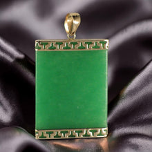 Load image into Gallery viewer, Greek Key 14kt Yellow Gold 22×30 mm Green Jade Board Pendant Necklace