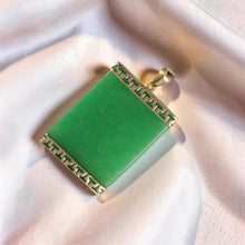 Load image into Gallery viewer, Greek Key 14kt Yellow Gold 22×30 mm Green Jade Board Pendant Necklace