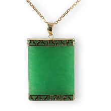 Load image into Gallery viewer, Greek Key 14kt Yellow Gold 22×30 mm Green Jade Board Pendant Necklace