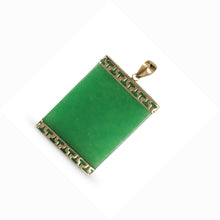 Load image into Gallery viewer, Greek Key 14kt Yellow Gold 22×30 mm Green Jade Board Pendant Necklace