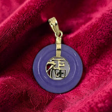Load image into Gallery viewer, 14kt Solid Yellow Gold Blessing Donut Purple Jade Pendant Necklace