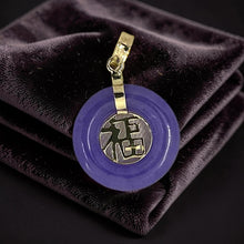 Load image into Gallery viewer, 14kt Solid Yellow Gold Blessing Donut Purple Jade Pendant Necklace