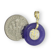 Load image into Gallery viewer, 14kt Solid Yellow Gold Blessing Donut Purple Jade Pendant Necklace