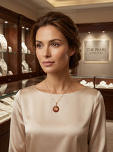 Load image into Gallery viewer, 14kt Solid Yellow Gold Blessing Donut Orange Jade Pendant Necklace