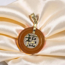 Load image into Gallery viewer, 14kt Solid Yellow Gold Blessing Donut Orange Jade Pendant Necklace