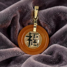Load image into Gallery viewer, 14kt Solid Yellow Gold Blessing Donut Orange Jade Pendant Necklace