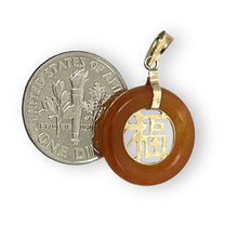 Load image into Gallery viewer, 14kt Solid Yellow Gold Blessing Donut Orange Jade Pendant Necklace