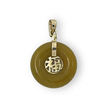 Load image into Gallery viewer, 14kt Yellow Gold Mini Donut Honey Jade Luck “Fu” Pendant Necklace