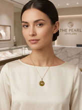 Load image into Gallery viewer, 14kt Yellow Gold Mini Donut Honey Jade Luck “Fu” Pendant Necklace