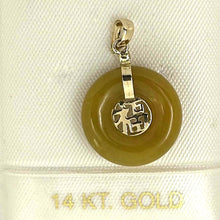 Load image into Gallery viewer, 14kt Yellow Gold Mini Donut Honey Jade Luck “Fu” Pendant Necklace