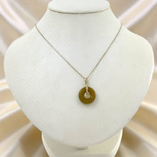 Load image into Gallery viewer, 14kt Yellow Gold Mini Donut Honey Jade Luck “Fu” Pendant Necklace