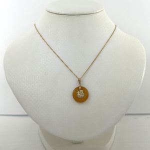 14kt Solid Yellow Gold Blessing Donut Yellow Jade Pendant Necklace