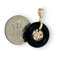 Load image into Gallery viewer, 14kt Solid Yellow Gold Hawaiian Plumeria Design Black Onyx Pendant Necklace