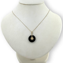 Load image into Gallery viewer, 14kt Solid Yellow Gold Hawaiian Plumeria Design Black Onyx Pendant Necklace