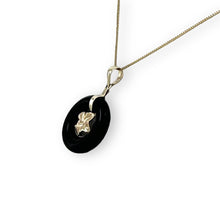 Load image into Gallery viewer, 14kt Solid Yellow Gold Hawaiian Plumeria Design Black Onyx Pendant Necklace