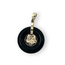 Load image into Gallery viewer, 14kt Solid Yellow Gold Hawaiian Plumeria Design Black Onyx Pendant Necklace
