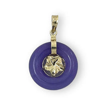 Load image into Gallery viewer, 14kt Solid Yellow Gold Hawaiian Plumeria Design Purple Jade Pendant Necklace