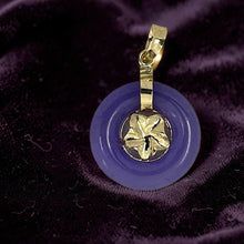 Load image into Gallery viewer, 14kt Solid Yellow Gold Hawaiian Plumeria Design Purple Jade Pendant Necklace