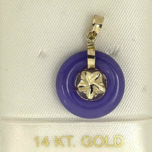 Load image into Gallery viewer, 14kt Solid Yellow Gold Hawaiian Plumeria Design Purple Jade Pendant Necklace