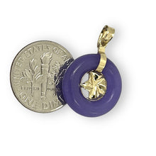 Load image into Gallery viewer, 14kt Solid Yellow Gold Hawaiian Plumeria Design Purple Jade Pendant Necklace