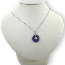 Load image into Gallery viewer, 14kt Solid Yellow Gold Hawaiian Plumeria Design Purple Jade Pendant Necklace