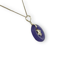 Load image into Gallery viewer, 14kt Solid Yellow Gold Hawaiian Plumeria Design Purple Jade Pendant Necklace