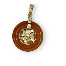 Load image into Gallery viewer, 14kt Solid Yellow Gold Hawaiian Plumeria Design Red Jade Pendant Necklace
