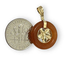 Load image into Gallery viewer, 14kt Solid Yellow Gold Hawaiian Plumeria Design Red Jade Pendant Necklace