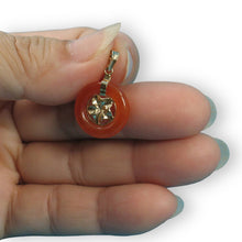 Load image into Gallery viewer, 14kt Solid Yellow Gold Hawaiian Plumeria Design Red Jade Pendant Necklace