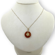 Load image into Gallery viewer, 14kt Solid Yellow Gold Hawaiian Plumeria Design Red Jade Pendant Necklace