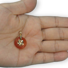 Load image into Gallery viewer, 14kt Solid Yellow Gold Hawaiian Plumeria Design Red Jade Pendant Necklace