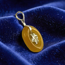 Load image into Gallery viewer, 14k Solid Yellow Gold Hawaiian Plumeria Honey Jade Pendant Necklace