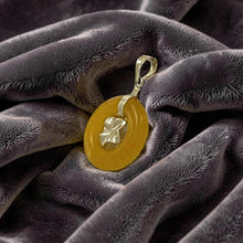 Load image into Gallery viewer, 14k Solid Yellow Gold Hawaiian Plumeria Honey Jade Pendant Necklace