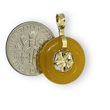 Load image into Gallery viewer, 14k Solid Yellow Gold Hawaiian Plumeria Honey Jade Pendant Necklace