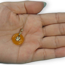 Load image into Gallery viewer, 14k Solid Yellow Gold Hawaiian Plumeria Honey Jade Pendant Necklace