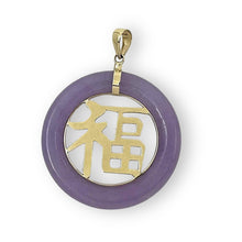 Load image into Gallery viewer, 14kt Solid Yellow Gold Lavender Jade 30mm Good Luck Pendant Necklace