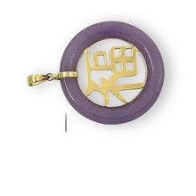 Load image into Gallery viewer, 14kt Solid Yellow Gold Lavender Jade 30mm Good Luck Pendant Necklace