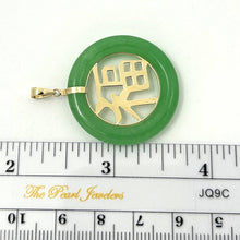 Load image into Gallery viewer, 14k Solid Yellow Gold Green Jade Good Fortune Donut Pendant