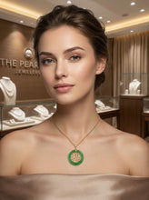 Load image into Gallery viewer, 14k Solid Yellow Gold Green Jade Good Fortune Donut Pendant