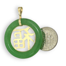Load image into Gallery viewer, 14k Solid Yellow Gold Green Jade Good Fortune Donut Pendant