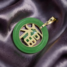 Load image into Gallery viewer, 14k Solid Yellow Gold Green Jade Good Fortune Donut Pendant