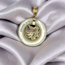 Load image into Gallery viewer, 14k Solid Gold Dragon Mother of Pearl Donut Pendant