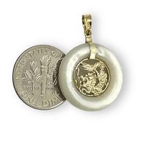 Load image into Gallery viewer, 14k Solid Gold Dragon Mother of Pearl Donut Pendant