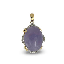 Load image into Gallery viewer, 14k Gold Diamond Lavender Oval Jade Pendant Necklace